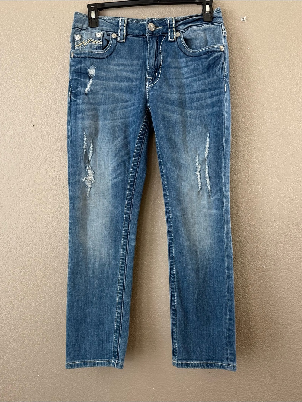 Miss Me Blue Distressed Straight Leg Cropped Jeans size 25